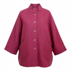 J. Jill Women Beet 100% Wool Sleeves Button Down Coat Size M Fuschia